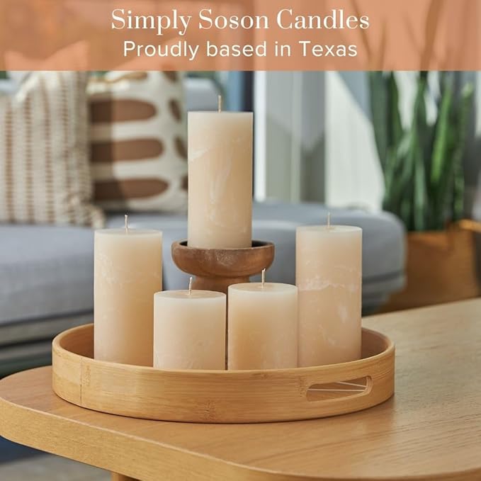 Simply Soson 3x4 inch Ivory Pillar Candles Set of 3, Rustic Texture, Unscented Ivory Candles, Dripless Candles, 3 inch Pillar Candles Ideal as Wedding, Parties, Spas, Dinner, Home Decoration, Church