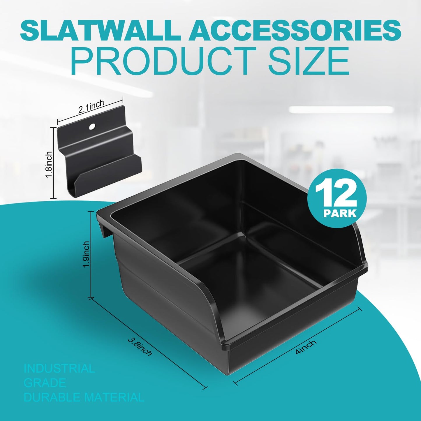 Slatwall Bins with Hooks, Plastic Slatwall Accessories for Organizer Containers for Garage, Hardware, Craft Room, Kitchen, Tool Shed, Workbench (12 Pack)