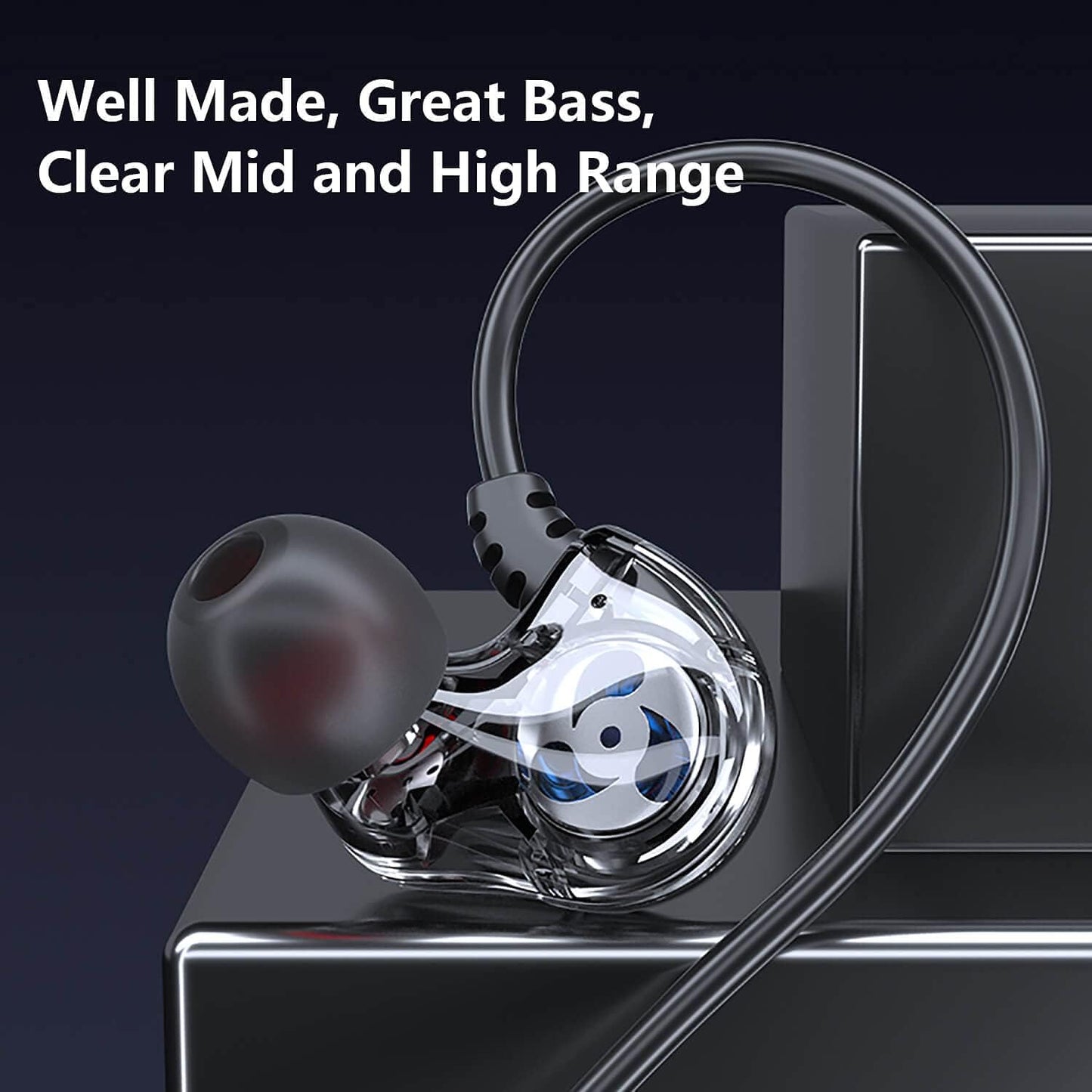 3.5mm MP3 Dual Driver Wired Ear Buds with Mic and Extra Bass, Ear Phones with Cord, Jack Plug in Headphones, Wire