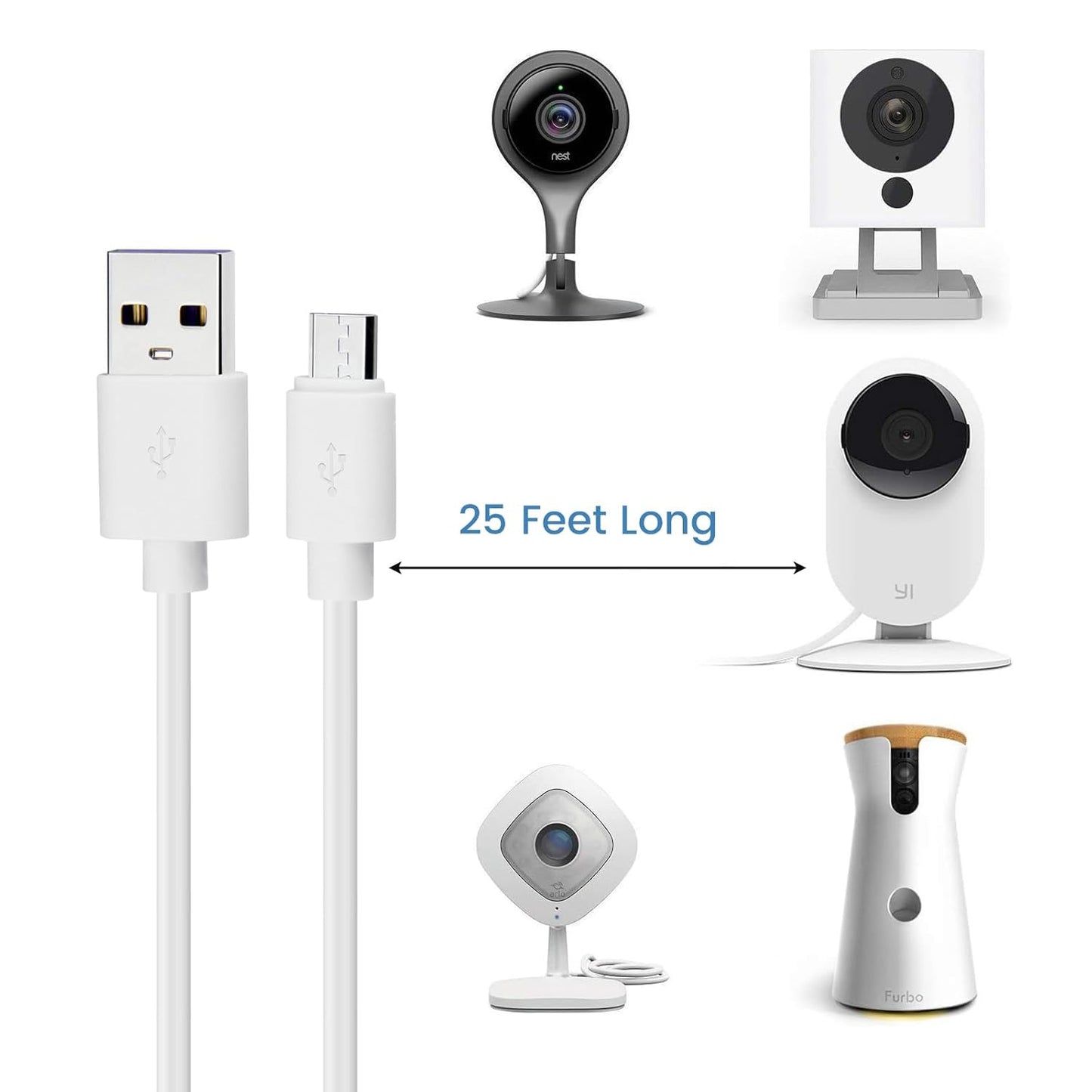 26 Smays ft Micro-USB Extension Cable Replacement for Security Cameras (Kasa, Blink Mini, Wyze Cam, Yi, Zmodo) & Oculus