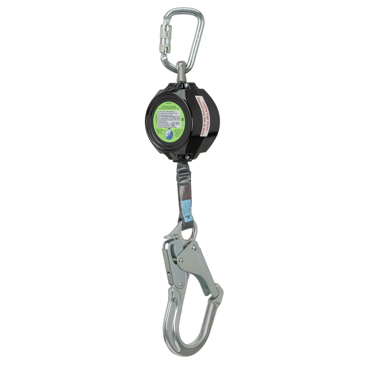 Peakworks Fall Protection Leading Edge Self Retracting Device (SRD) - 10 ft Single Leg Web with Form Hook - Certified ANSI Z359.14-2021 Class 2 LE SRD (Available in Multiple Lengths & Styles)