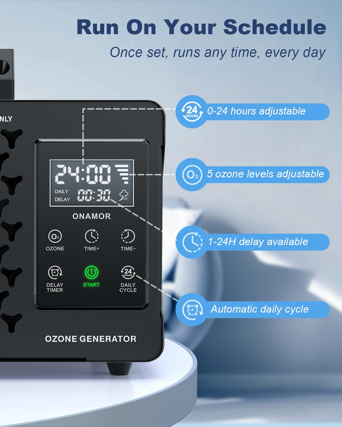 ONAMOR Digital Ozone Generator Odor Eliminator 200,000mg, Adjustable O3 & Schedule Timing, Ozone Machine Odor Removal for Home/Car/Smoke/Pet Room, Black