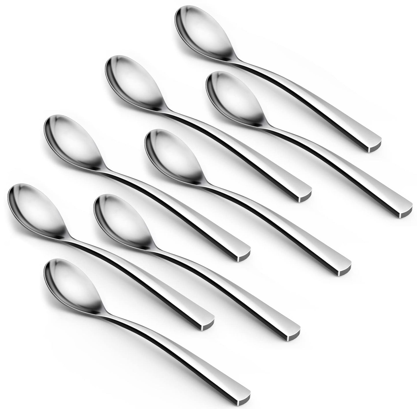 GLAMFIELDS 8-Piece Teaspoons, 6.15" Long Handle Demitasse Espresso Spoons Set, Stainless Steel Small Serving Spoons for Dessert