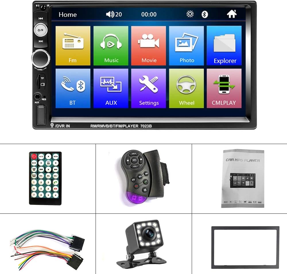 EKAT 7 Inch MP5 Double Din Car Stereo Receiver Bluetooth Touch Screen Car Radio Head Unit Video Digital Player Support