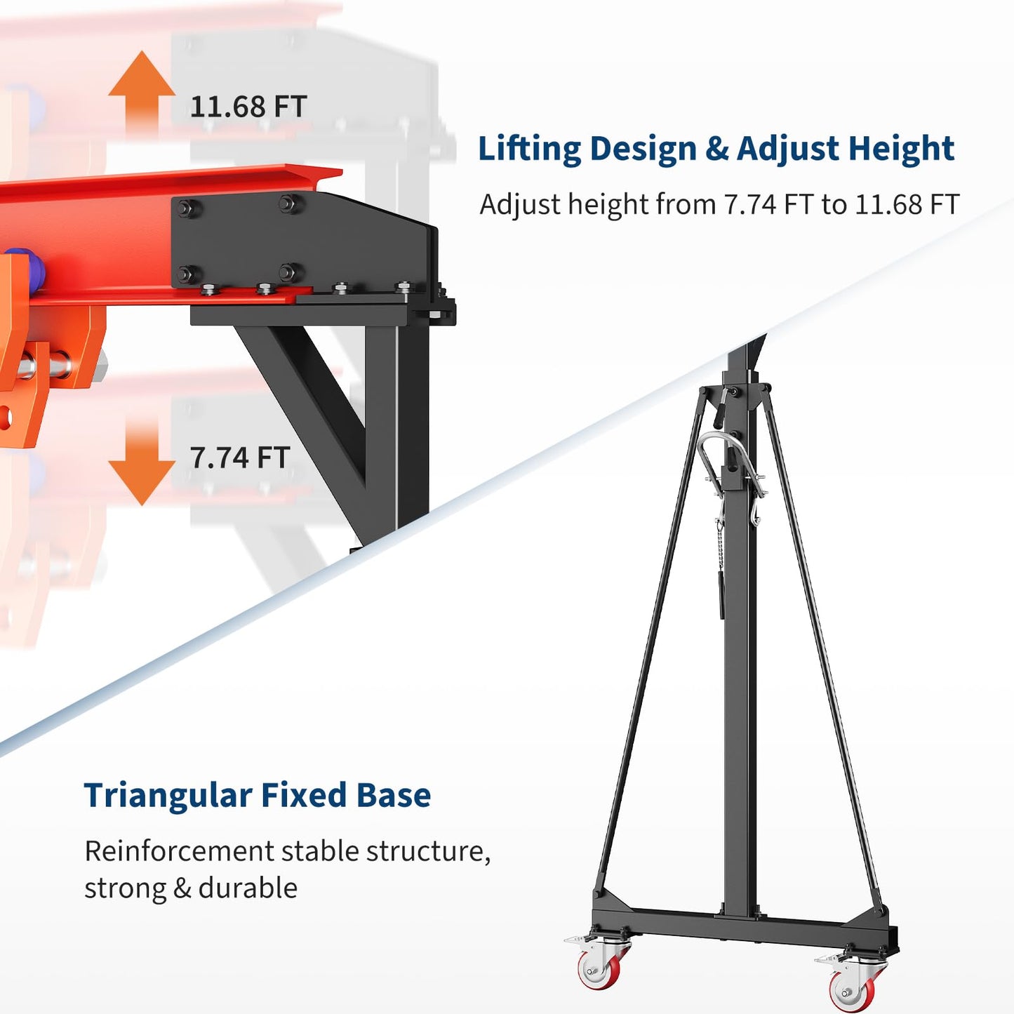 2-Ton (4,400 LBS) Adjustable Gantry Crane | 8–12 FT Height Adjustable | Shop Lift Hoist with Manual Trolley, Hook & Shackles | Portable Overhead Crane for Warehouse, Factory, Garage