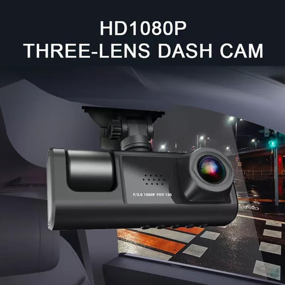 Shkalacar 3 3 Channel Dash Cam WIFI Cameras, Front Rear and Inside, Rearview Mirror Video Recording Camcorder Wide