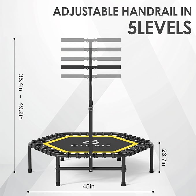 CLORIS 45'' Rebounder Trampoline for Adults - Max Load 450lbs, Mini Trampoline with Adjustable Foam Handle Indoor/Outdoor Fitness Body Exercise
