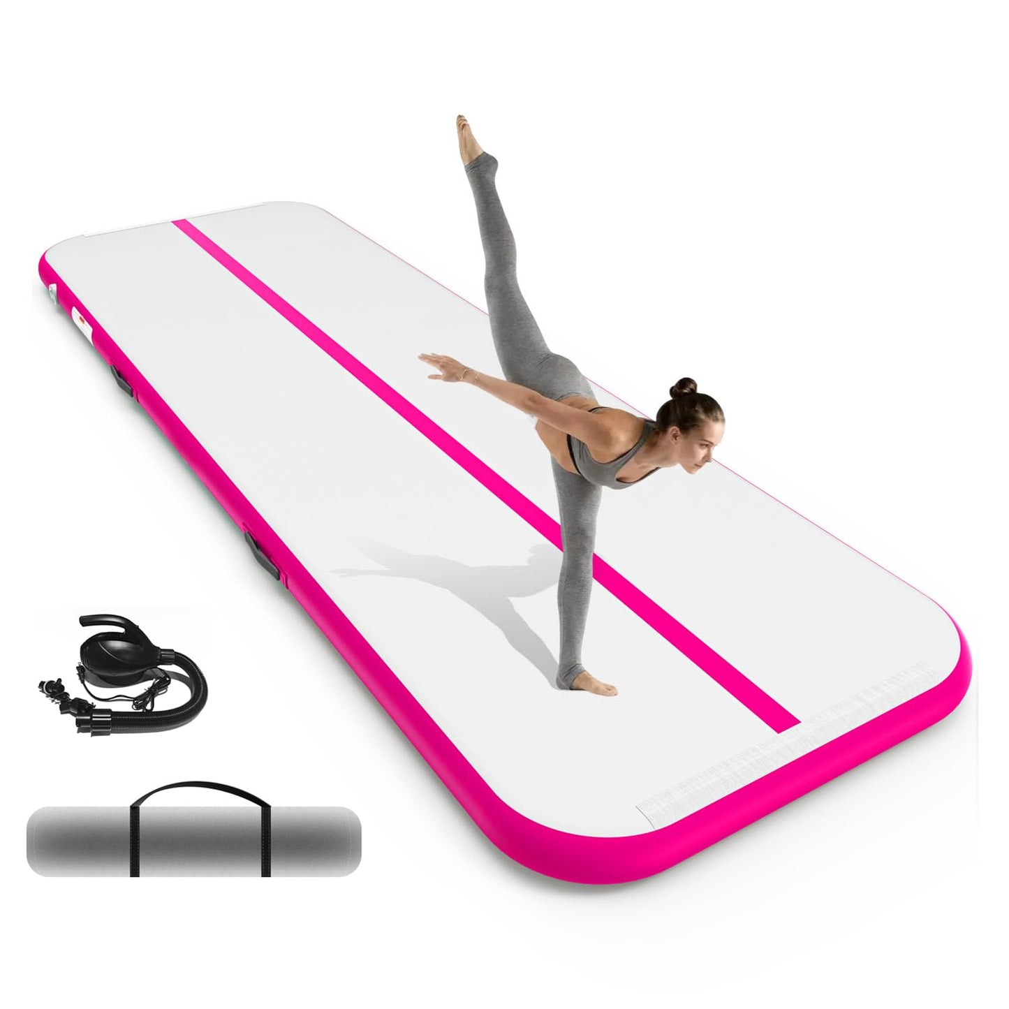 SWRORDAWN Inflatable Gymnastics Mat 13ft, 4 inches Thickness Gymnastic Mats with Electric Pump and Carry Bag for Kids Home Use Outdoor Training Yoga Cheerleading Gym Studio Backyard Park, Pink