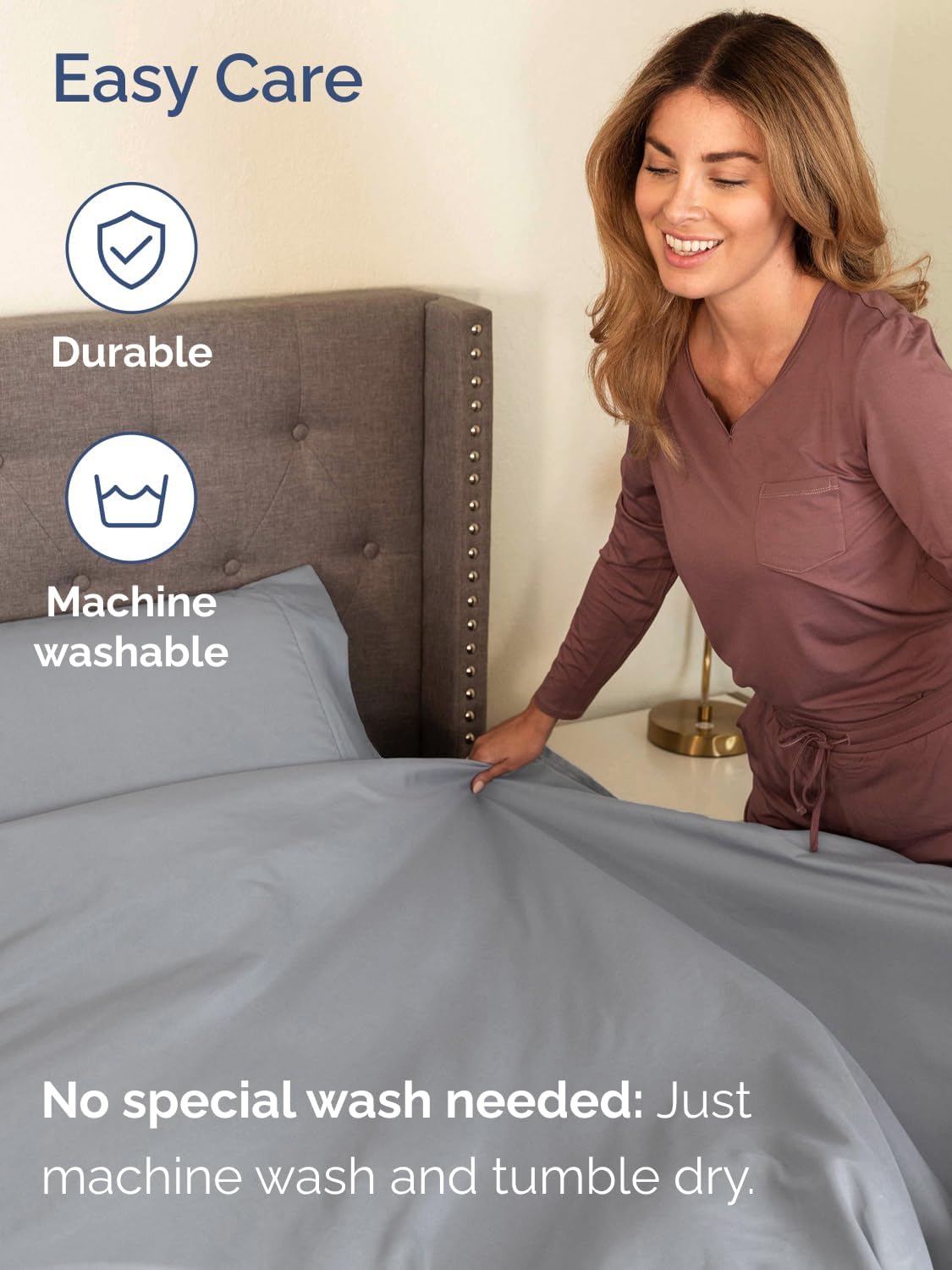 Skiennix Extra Deep Twin Sheet Set - 4 Piece Breathable Cooling Bedding - Soft Wrinkle-Free Steel Blue
