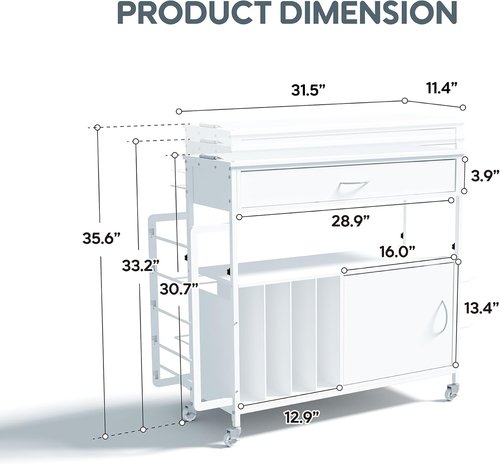 Height-Adjustable Gift Wrapping Station by [Brand Name] - Rolling Cart with Paper Clamp & Ribbon Storage | White