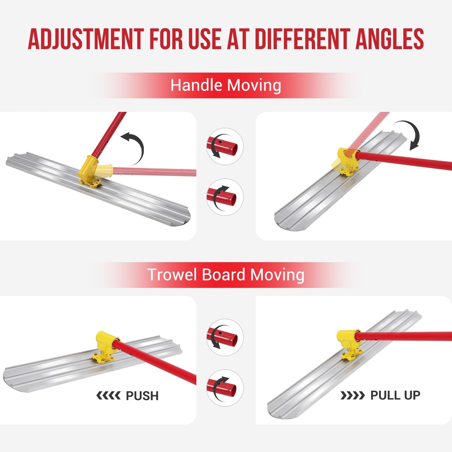 48x8" Concrete Float, Bull Float Magnesium Aluminum Alloy Float Tool Kit, 3×Concrete Float Handle, Adjustable Concrete Tools Finishing Surface Smoothing for Road and House Construction