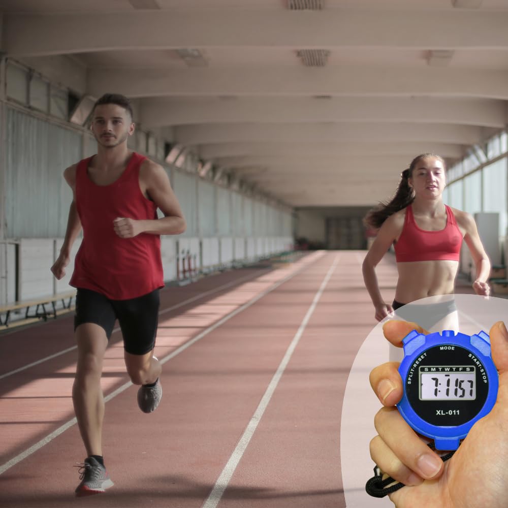6-Pack Multi-Function Electronic Digital Sport Stopwatch Timer, Large Display with Date Time and Alarm Function, Sports Coaches Fitness Coaches and Referees (Blue)