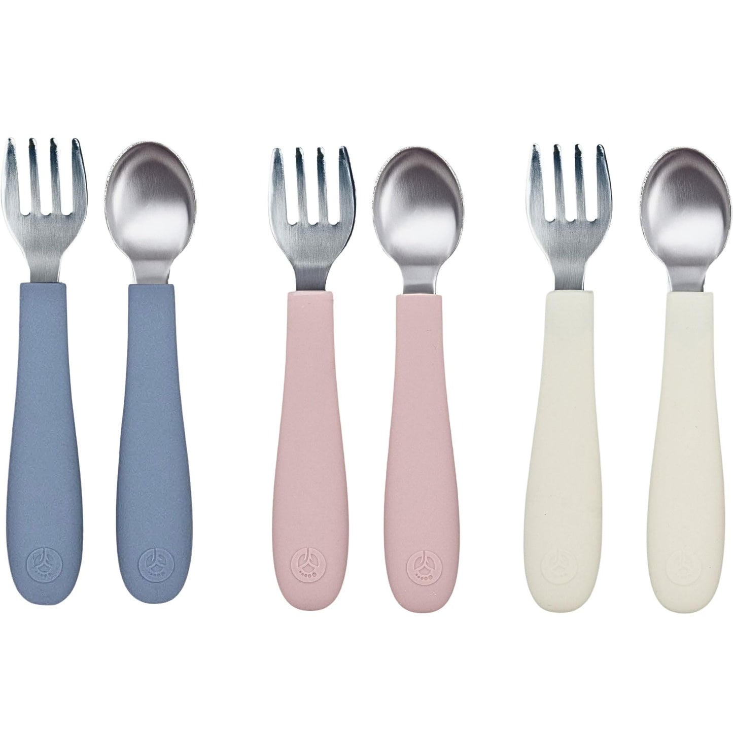WeeSprout Toddler Utensils, 3 Forks & 3 Spoons, 18/8 Stainless Steel & Food Grade Silicone, Thick Easy-Grip Handles, Perfect Length For New Self Feeders, Gentle On Gums & Teeth, Dishwasher Safe