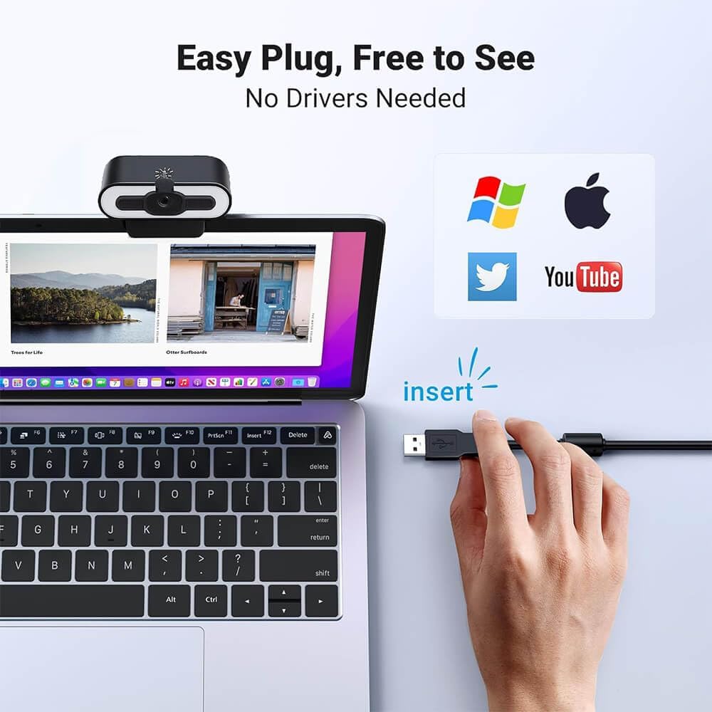 Generic 2K USB Webcam with Light for PC Laptop Computer Desktop MacBook