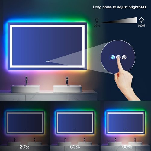 LOAAO RGB LED Bathroom Mirror - 55” x 36” Large Anti-Fog Dimmable Vanity Mirror with Smart Lighting & Memory Function