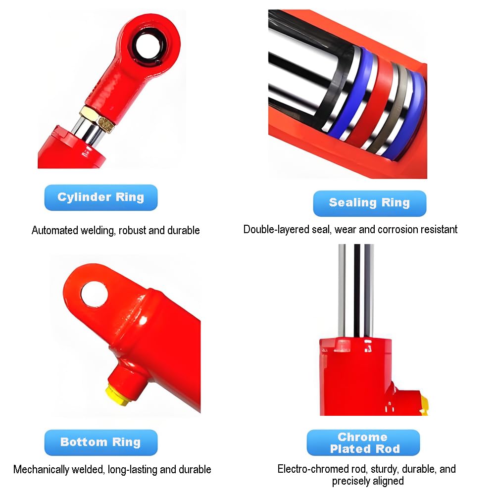 RHKING 2x10 Hydraulic Cylinder 3 Ton Double Acting Welded Hydraulic Cylinder 2" Bore x 10" Stroke with 3/8" JIC 37°(9/16"-18 Thread) Hydraulic End Connectors Maximum Thrust Force 6613lbs