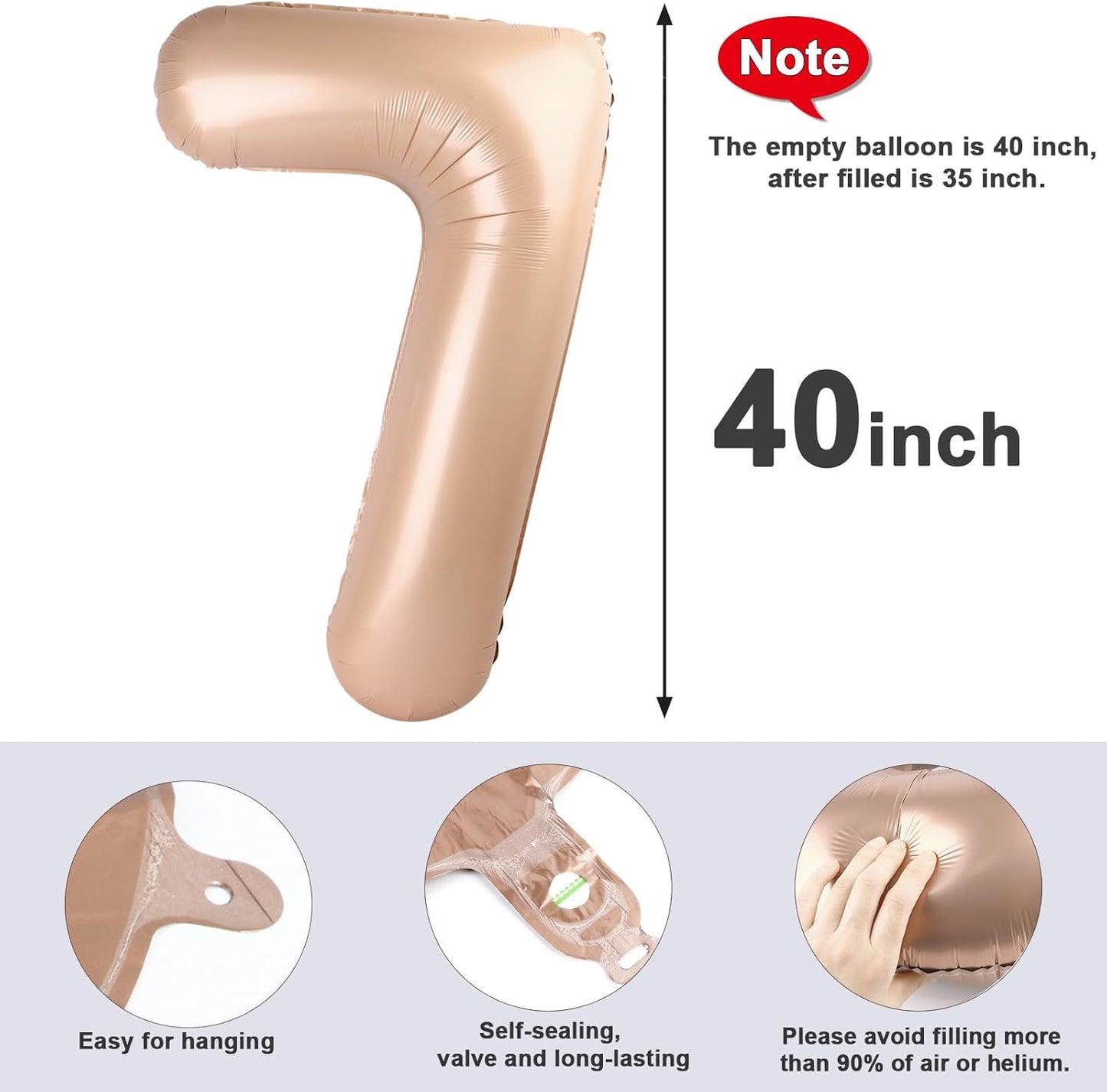 Regine Switzerland 40-Inch Number 7 Balloon - Light Brown Birthday Decor for All Ages | Perfect for Engagements & Graduations