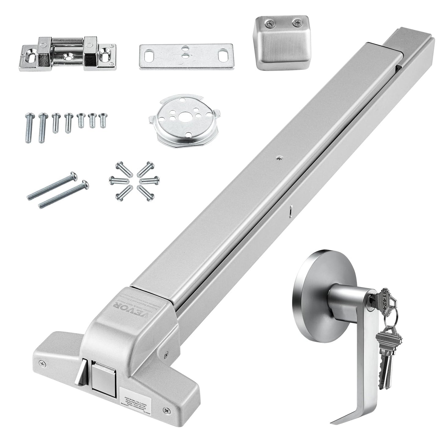 VEVOR Door Push Bar Panic Exit Device, 28” Stainless Steel Commercial Emergency Exit Door Push Bar with Exterior Lever and 3 Keys, Emergency Exit Door Hardware for 28"-41" Metal Wood Door