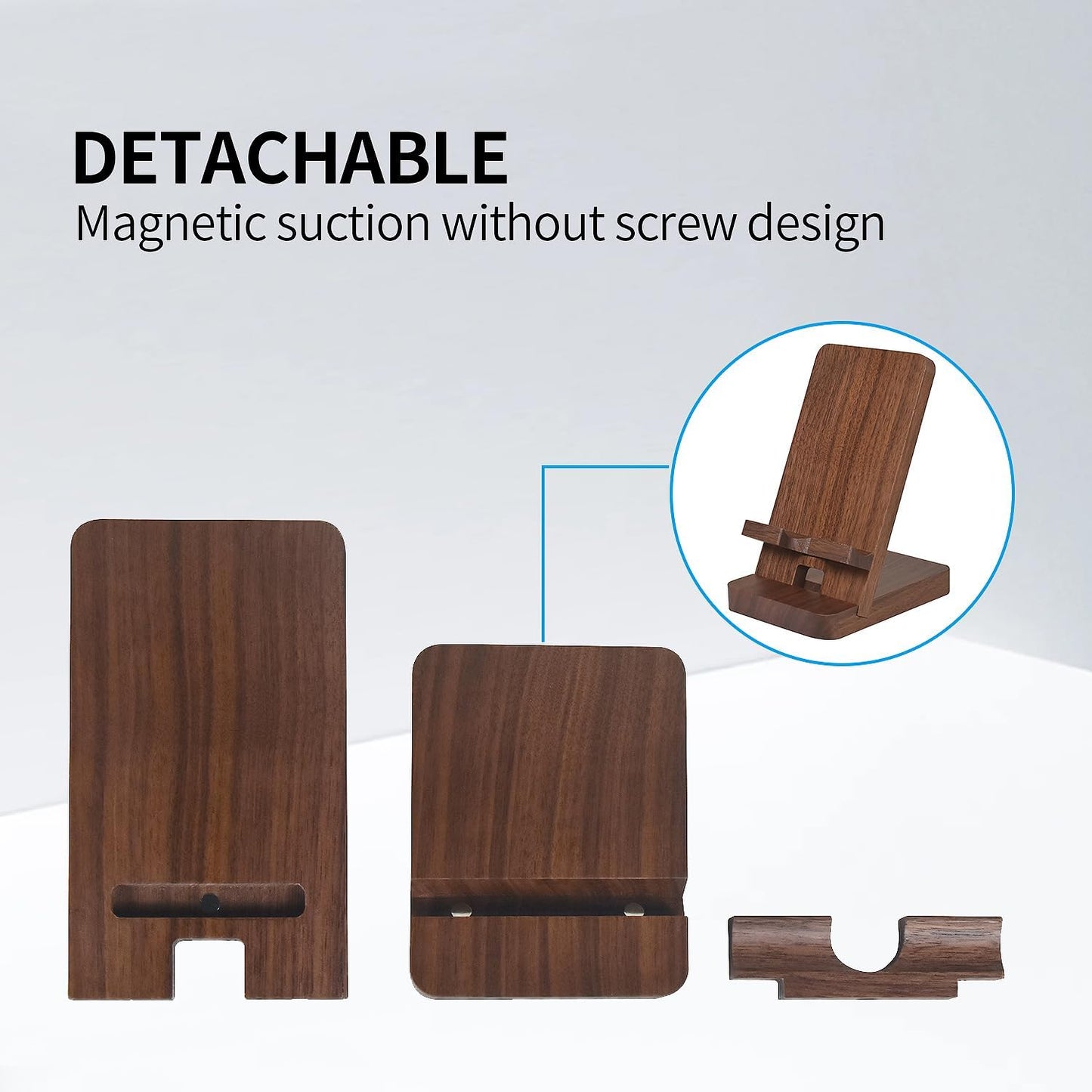 Abbolinxus Wood Phone Stand with Mirror, Desktop Wooden Phone Holder, Portable Office Phone Stand for Desk, Wood ipad