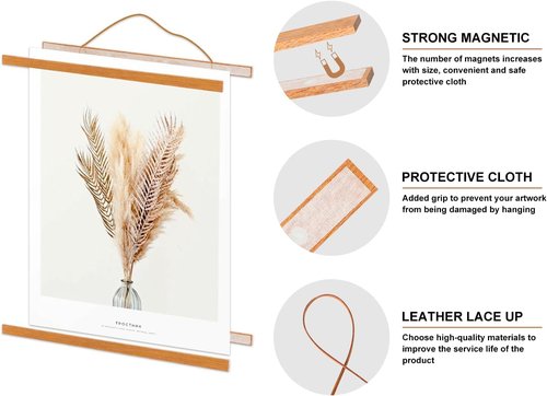 Benjia Magnetic Light Wood Poster Frame Set - 4 Pack for 20x30, 20x28, 20x24 Artwork | Teak Color