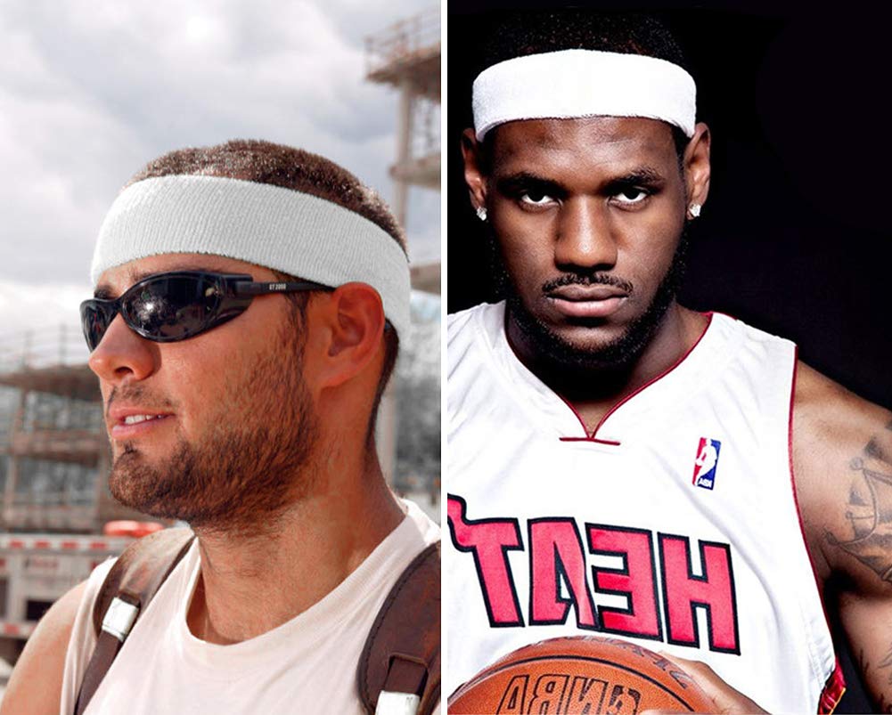 3 Pack Men & Women Sweatband Headband Terry Cloth Moisture Wicking for Sports Tennis Gym Work Out (White,Black,Gray)