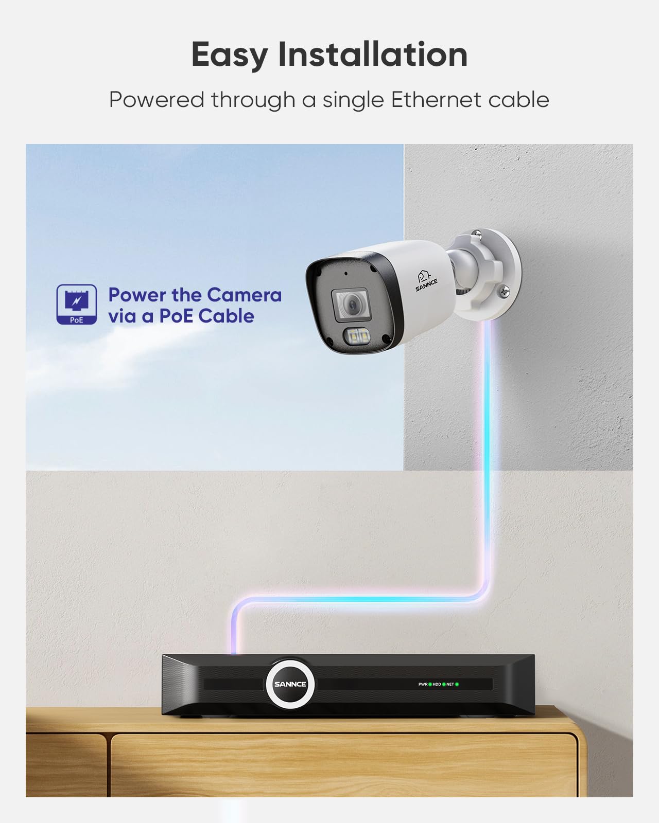 SANNCE 2K 3MP PoE Security Camera System - 8CH 6MP Surveillance NVR with 8PCS 3MP HD Clear Full Color Night Vision Bullet Cameras, IP67 Weatherproof, Audio Recording (Without HDD)