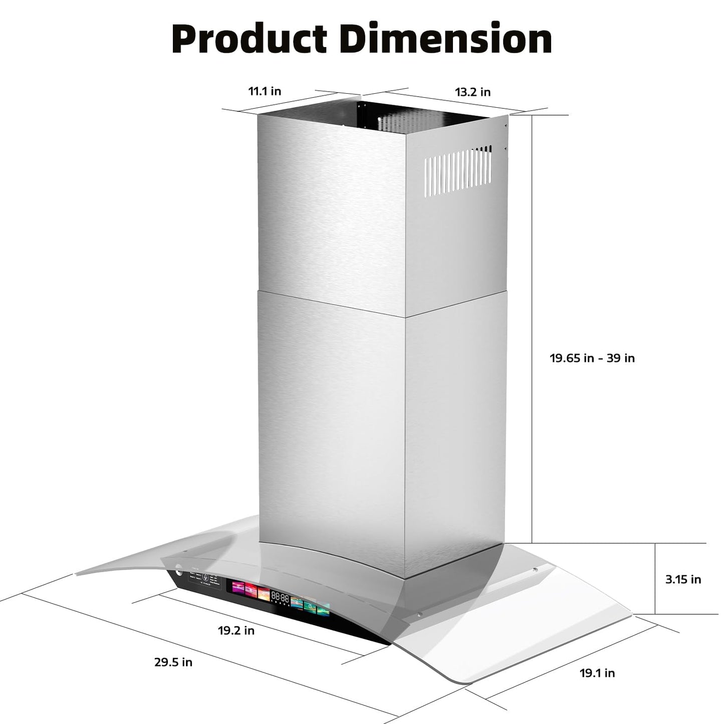 30 inch Wall Mount Range Hood Tempered Glass 900 CFM, Voice/Gesture/Touch Control, Stainless Steel Kitchen Hood Vent with 4 Speed Exhaust Fan, Adjustable Lights, Memory Mode