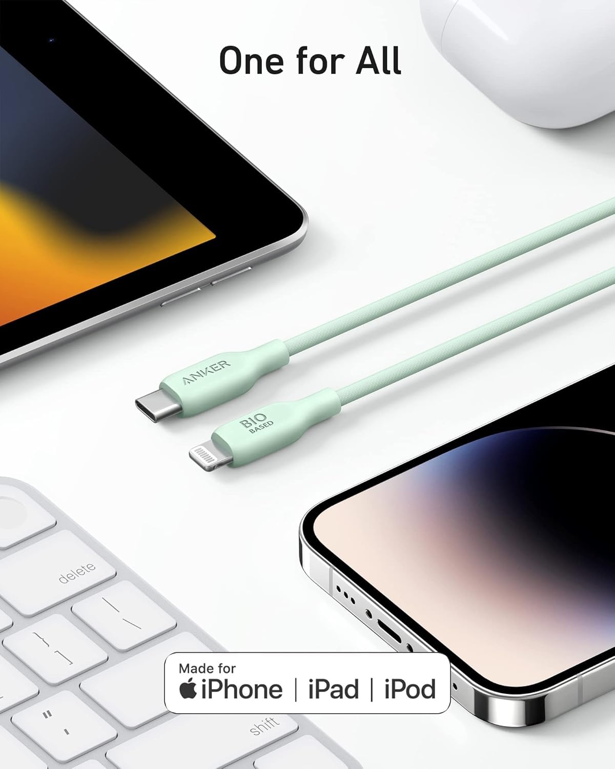 542 10FT, 30W 15,000 Anker Bio-Nylon USB-C to Lightning Cable Eco-Friendly Fast Charging Cable, Supports Power Delivery