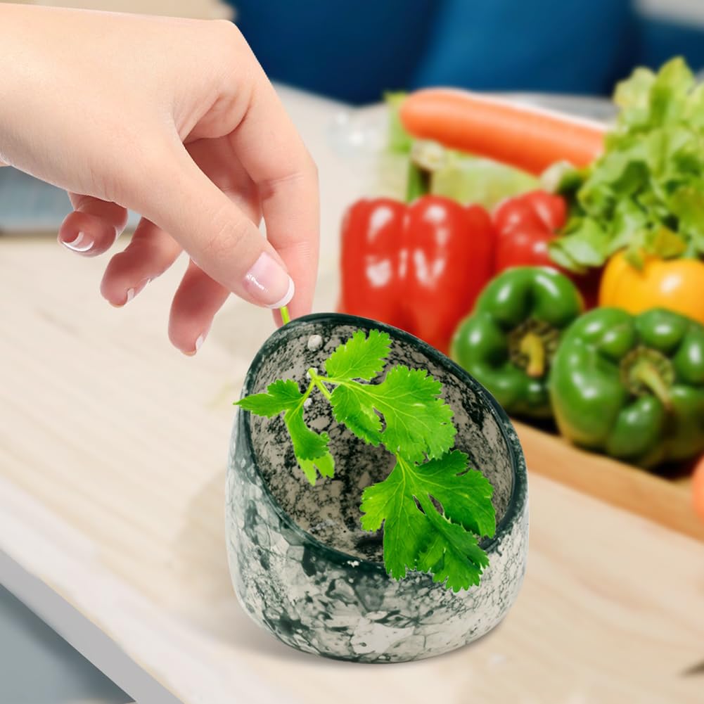 Herb Stripper Bowl, Handmade Ceramic Herb Stripper, Pottery Kitchen Efficient Leaf Removal Tool Available in Different Hole Sizes for Peeling the Stemmed Leaves(Color:Green)