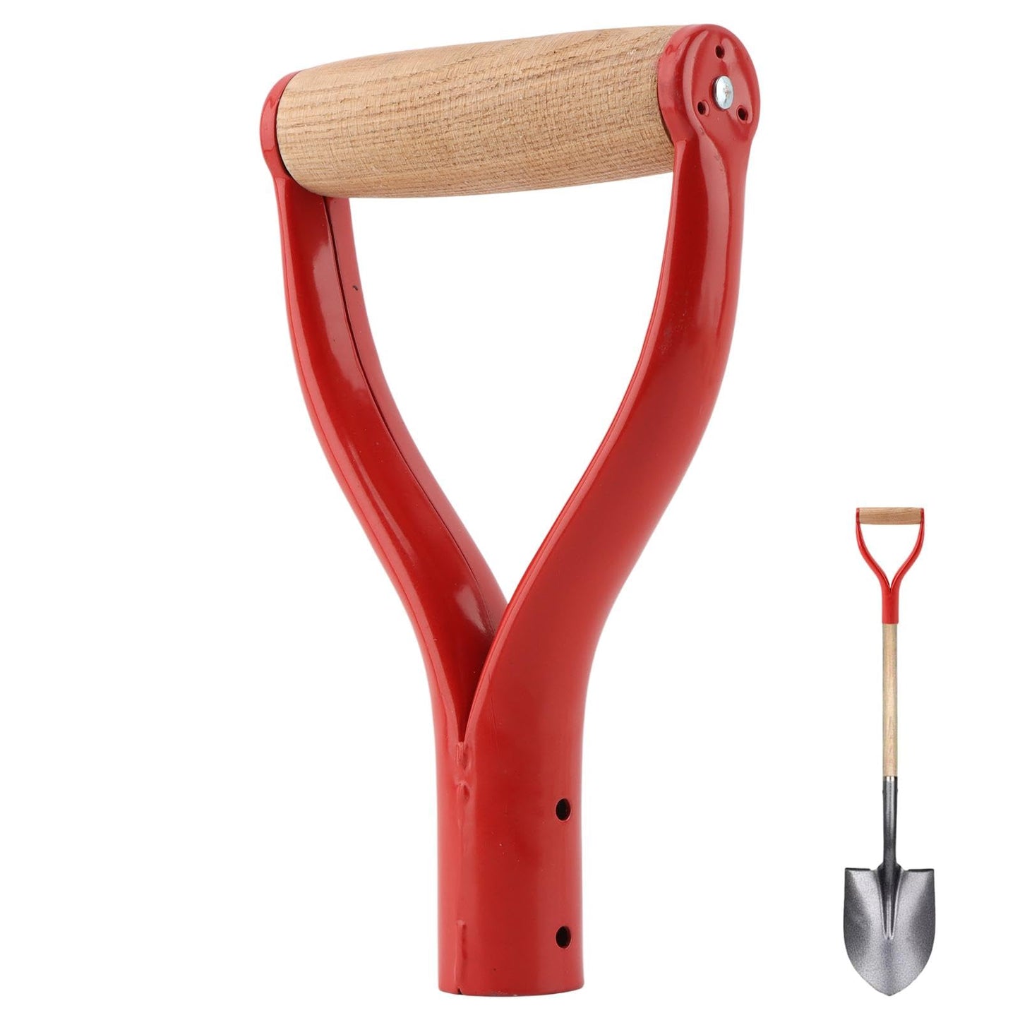 Shovel D Grip Handle, 31mm Inner Diameter Metal Spade Snow Shovel Handle Replacement with Comfortable Grip, D Grip Shovels Replacement for Garden Digging Raking Tool(Red)