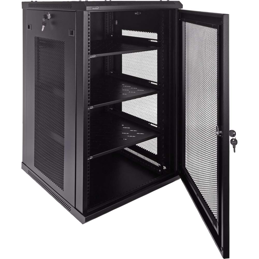 Navepoint 18U Deluxe IT Wallmount Cabinet Enclosure 19-Inch Server Network Rack with Locking Perforated Door 24-Inches Deep Black with/Shelves