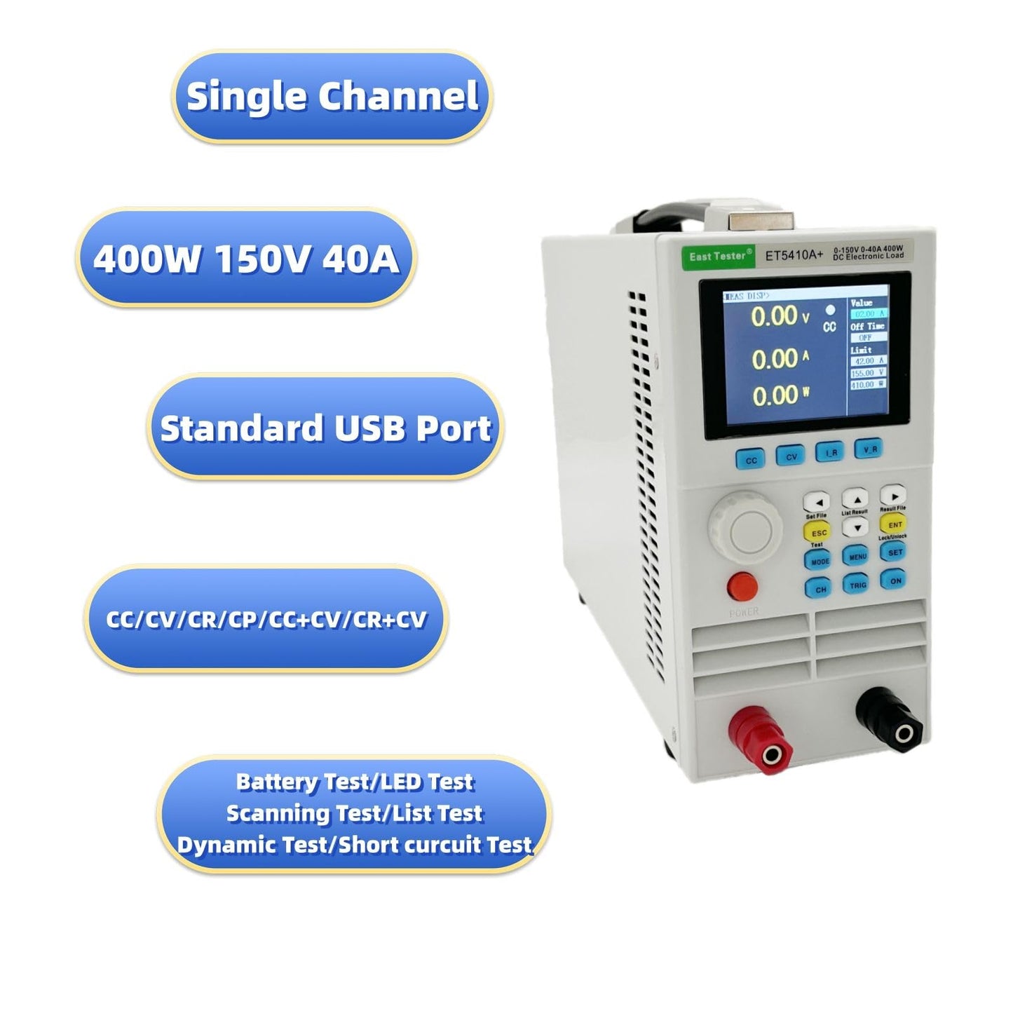 Programmable DC Electronic Load Tester Battery Capacity Tester ET5410A+ 400W Electronic Load 150V 40A Voltage Tester USB Tester
