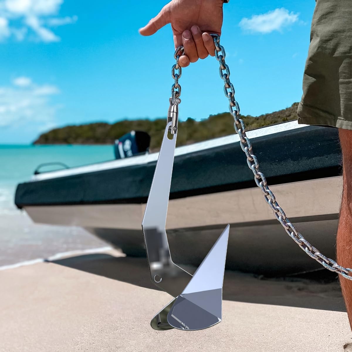 FUCNEN Delta Anchor 316 Stainless Steel Boat Anchor 11 lb/5kg Triangular Plow Anchor for Pontoon Beach Fishing Boats Sailing Boats Marine Grade Polished Small Anchor for 16-23 FT Boats