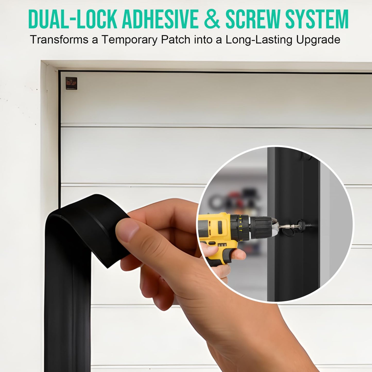 Garage Door Seal Top and Sides - Jobon 40FT Black Flexible TPE Self Adhesive Weather Stripping Kit | Block Rodents Drafts Rain Dust | Easy DIY Installation Universal Replacement