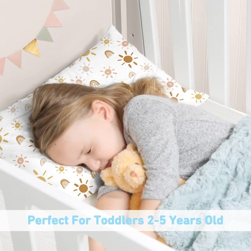 Babebay Toddler Pillow 2-Pack - 13x18 Cotton Pillows for Sleeping | Machine Washable, Travel-Friendly (Sunny Rainbow)
