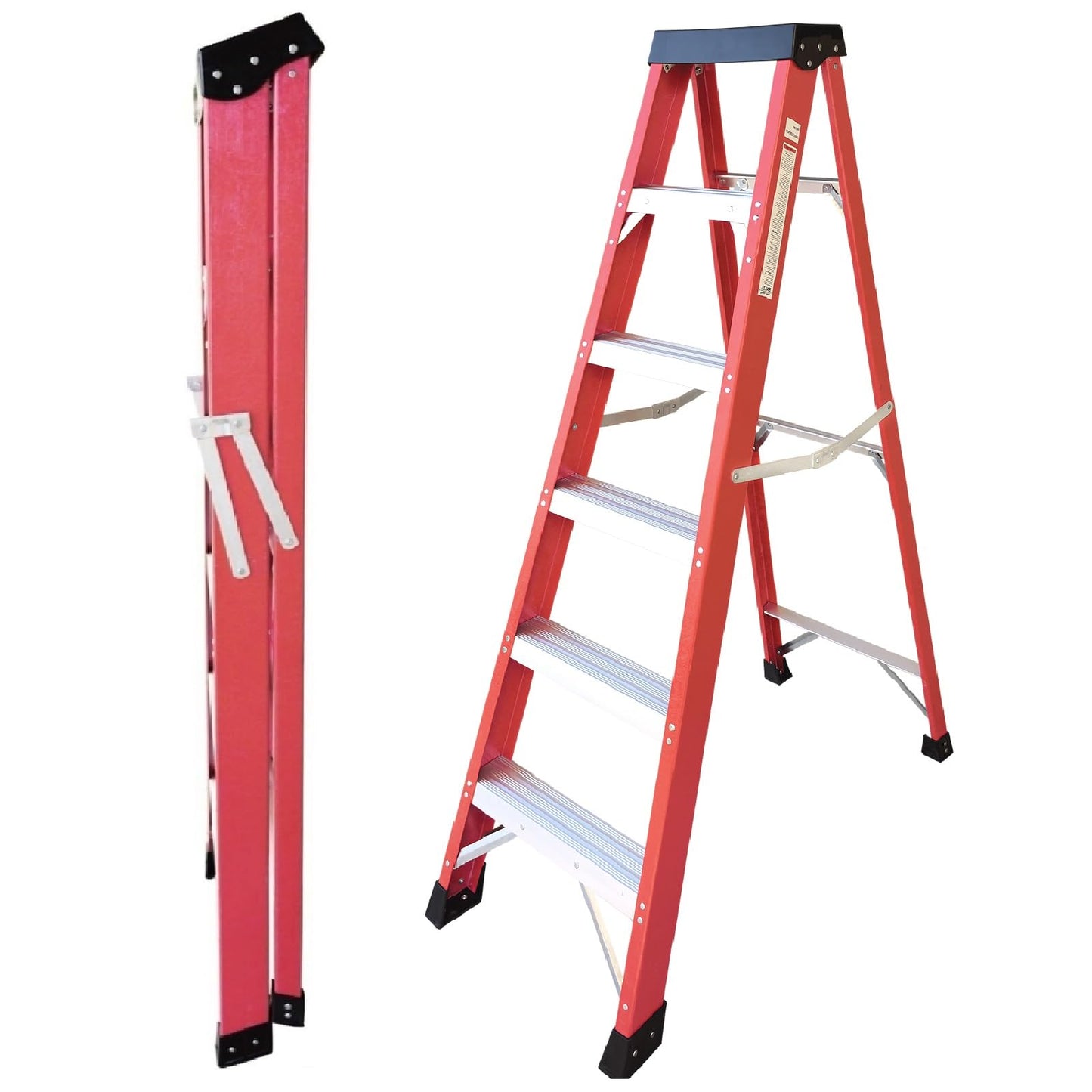 KEIKI 5 Step Fiberglass Ladder, 5FT Tall Step Ladders Folding with Tool Tray, Foldable Pool Frame Stepladder for Home Attic Stairs, Outdoor Sturdy Non-Slip Wide Pedals Load-Bearing 330 lbs, Red