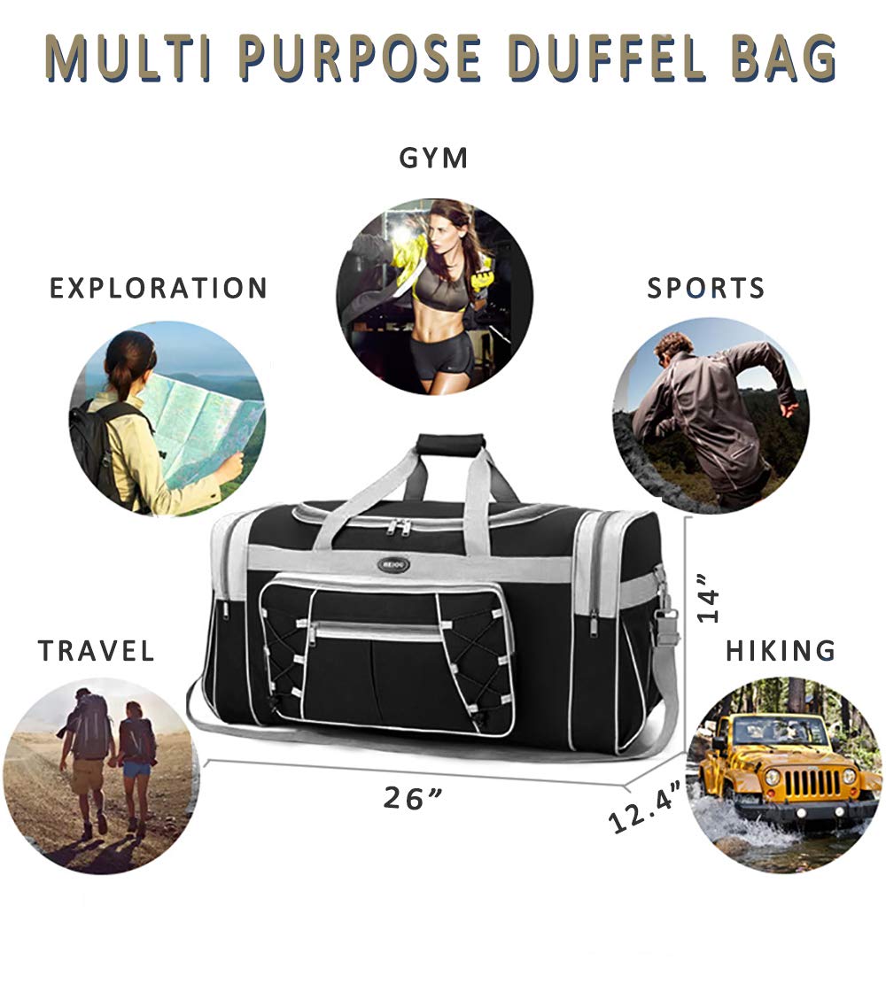 Travel Duffle Bags for Men 26" Black Weekender Over Night Carry On Bag, Lightweight Extra Large Oxford Duffel Gym Sturdy Luggage Water-proof foldable Holdall