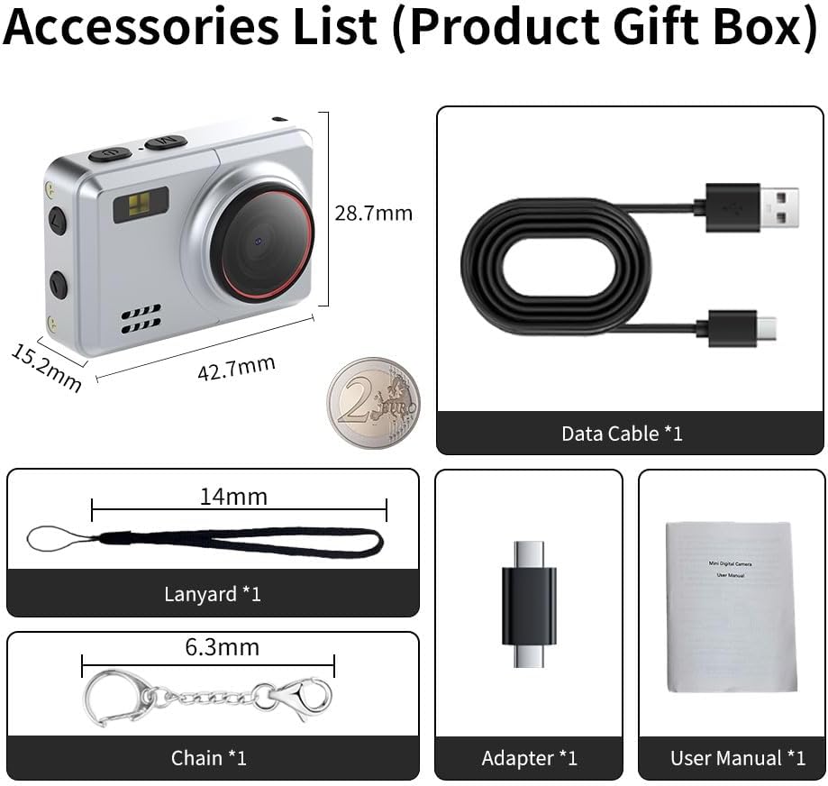 WANDMANICOS 1080P 32GB 0.96IPS Retro Mini Digital Camera HD Video RecorderPortable Keychain Video Camera with Card