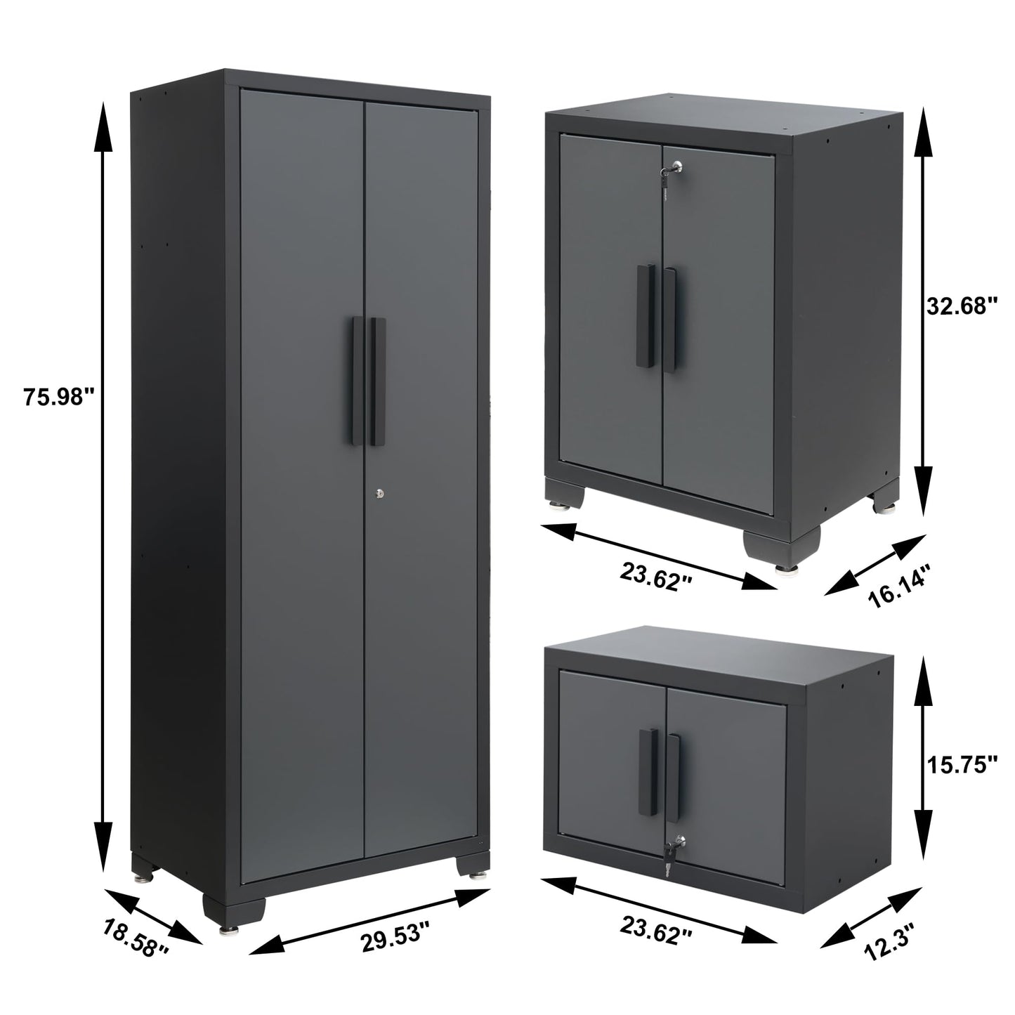 Torin 12 Piece Garage Storage Cabinet Set: Workshop Tool Organizer Chest with Lockers, Shelves and Wood Workbench, Black/Grey