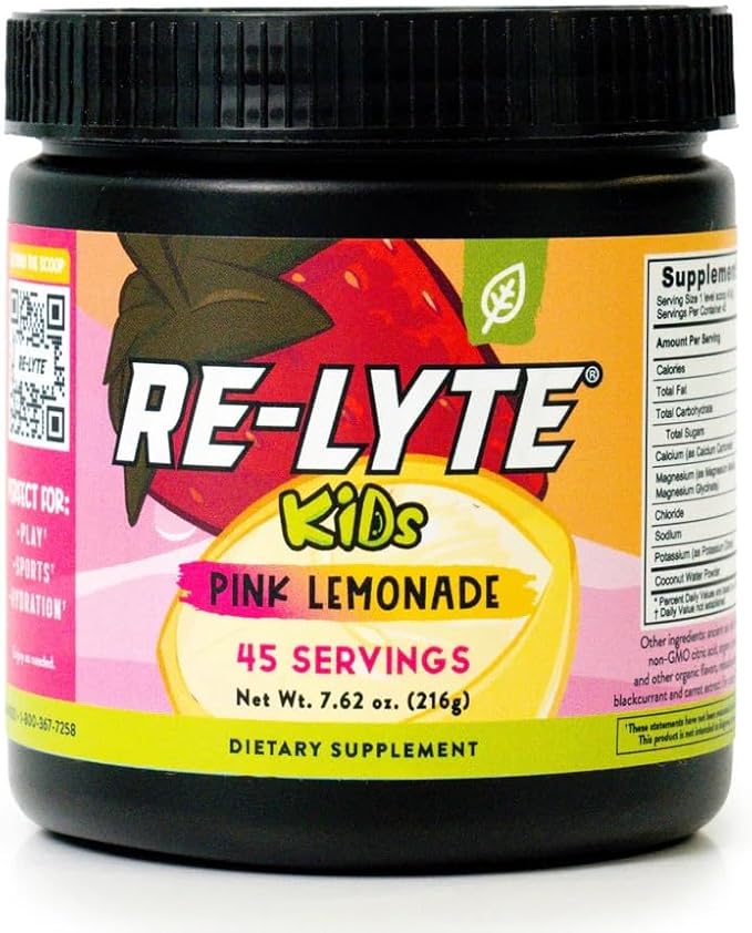 REDMOND Re-Lyte Kids Hydration Electrolyte Mix Powder, Pink Lemonade 7.62 oz