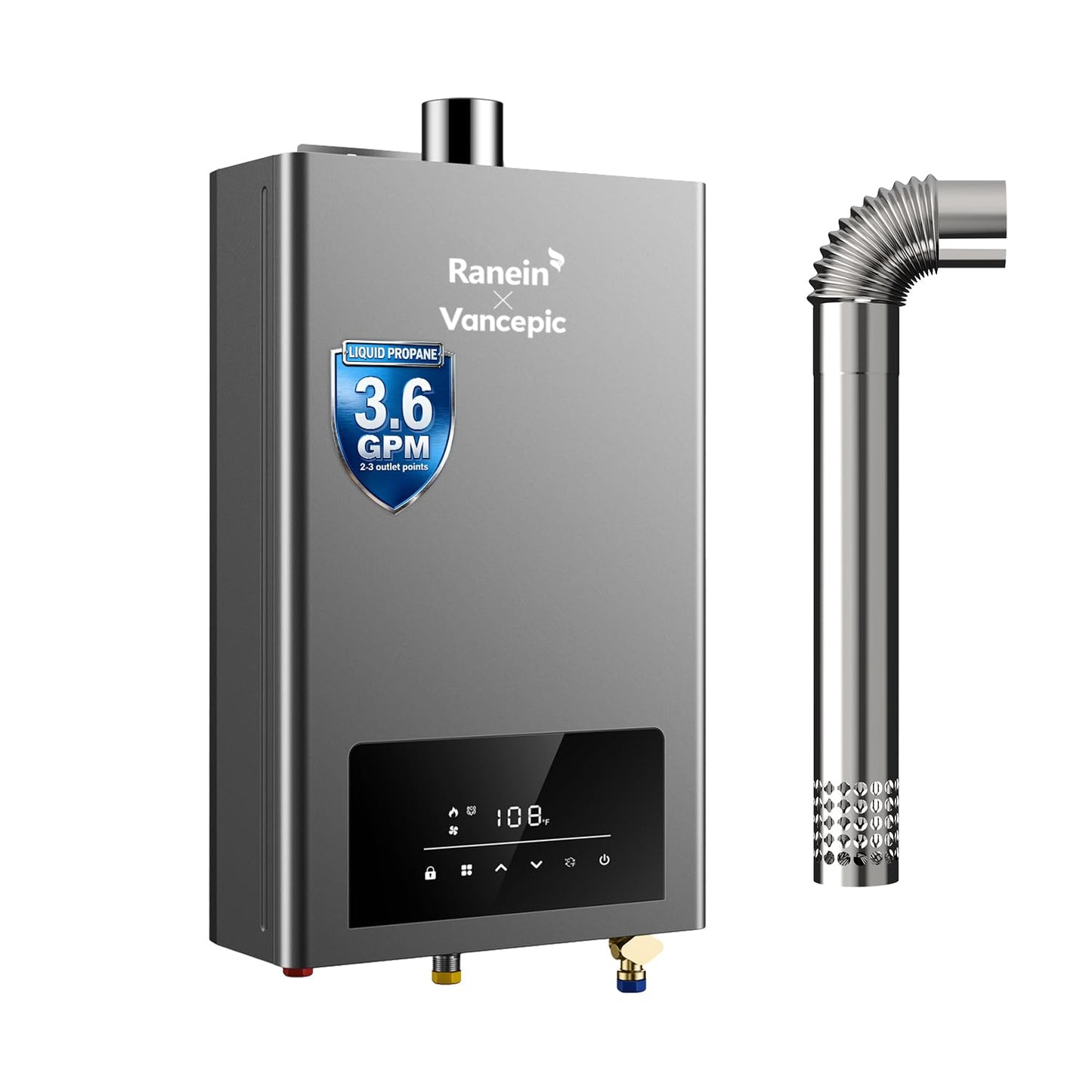 Ranein × Vancepic Tankless Water Heater Propane, Max 3.6 GPM 80000 BTU Indoor On Demand Instant Hot Water Heater with Smart Temperature Control