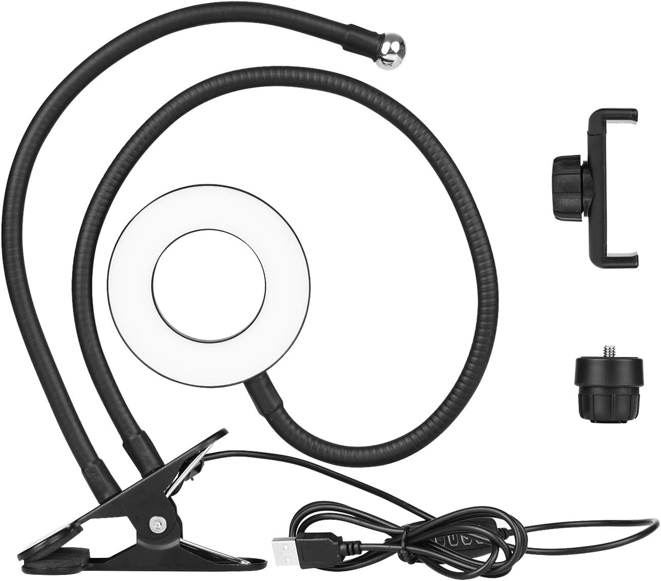 Andoer 3.5in 3 Webcam Light Stand Clip-On Mini USB Ring Light Lighting Modes Adjustable Flexible Arms Design with Phone