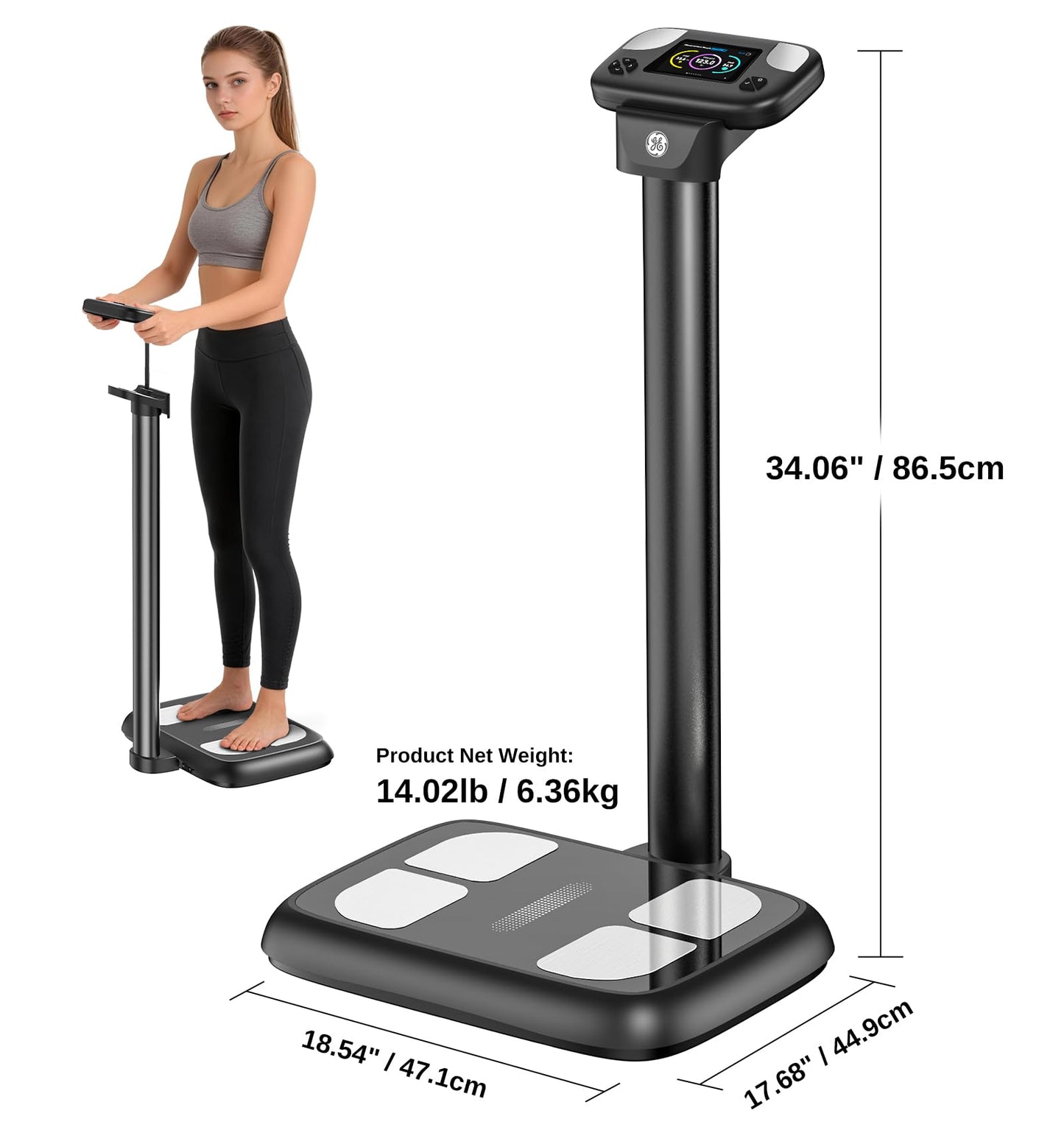 GE Smart Scale for Body Weight, with 8-Eletrode Segmental Measurement - Full Body Composition Scale with BMI Fat Muscle Mass, Digital Bluetooth Professional Fat Scanner for Home, Gym, Fitness Center