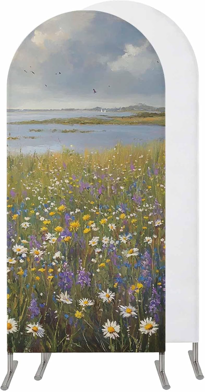 Jnbasdffb 7.2 Spring Floral Wedding Arch Cover,Stretchy Spandex Arch Backdrop Stand Covers FT,Modern Oil Painting