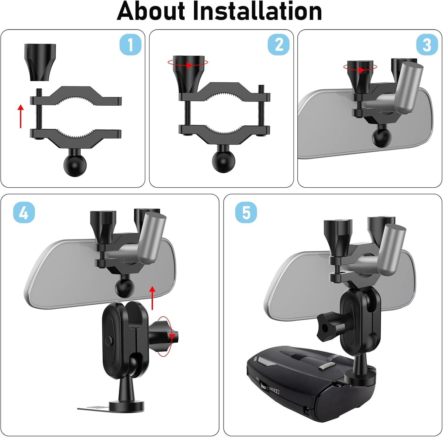 SDSACZMU 480i 1 inch Car Rear View Mirror Radar Detector Mount, for Cobra RAD Radar Detector,Easy to Install (at Least