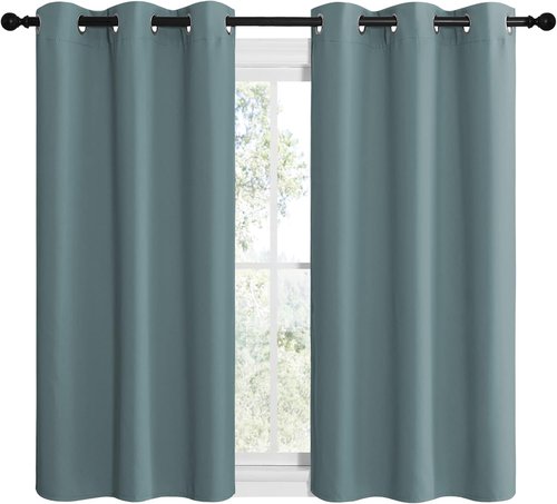 NICETOWN Modern Blackout Curtains - Noise Reducing & Thermal Insulated Drape Panels | Greyish Blue, 2 Panels (W42 x L48-Inch)