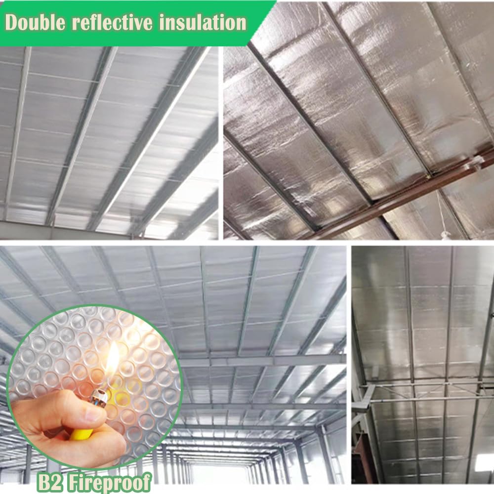 MRPAPA Double Reflective Insulation Foam, 48" x 10 Ft Reflective Window Radiant Barrier B2 Fireproof Bubble Insulation Roll for Keep Heat, Thermal Heat Block Shield - Engineered Foil