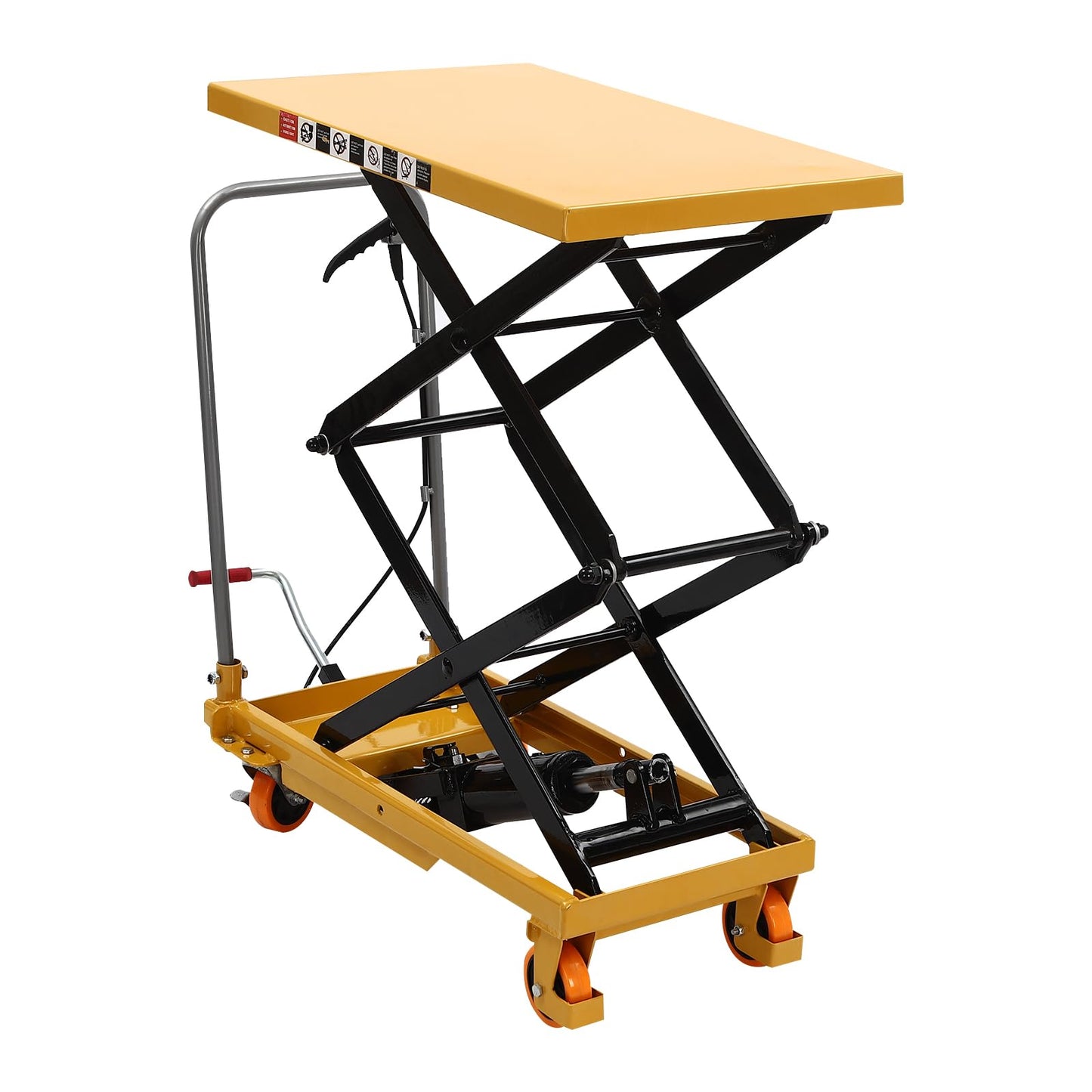 Hydraulic Scissor Lift Table Cart, 330lbs Capacity Double Scissor 49" Lifting Height Hydraulic Lift Table, with Locking Wheels for Material Handling and Transportation