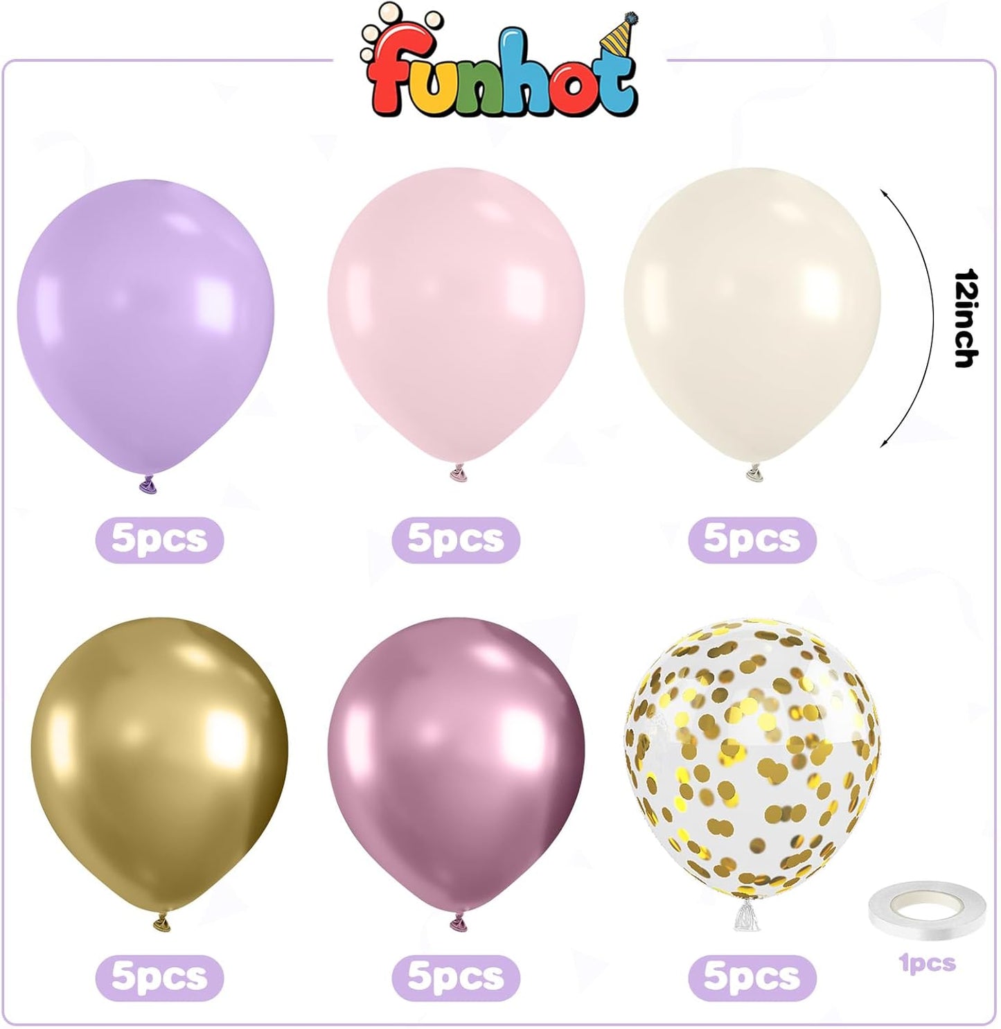 Regine Switzerland 12-Inch Metallic Pink & Purple Balloons - Confetti Design for Birthday & Bridal Showers