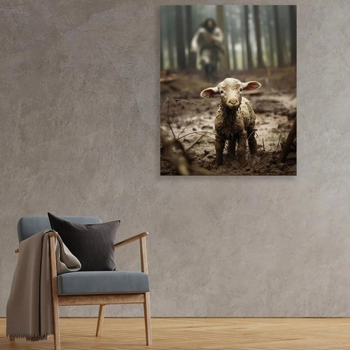 GUN SUPPLIES OUTLET LLC Christian Wall Art - Jesus with Lamb Canvas Print | 8x10 Inch Religious Decor